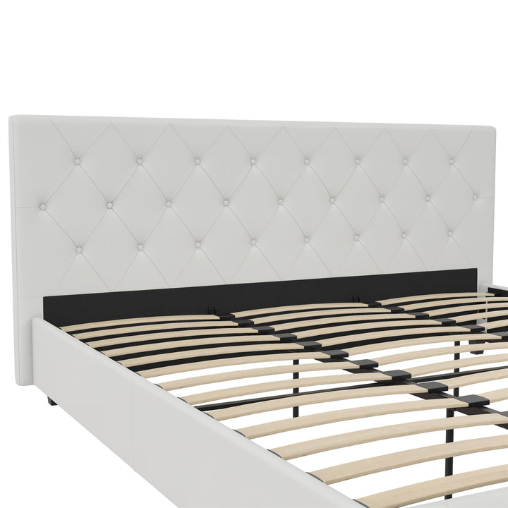 Dakota Upholstered Platform Bed With Diamond Button Tufted Headboard - White Faux leather - King