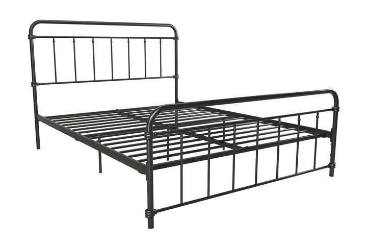 Wallace Spindle Metal Bed with Elegant Curves and Slats - Black - Full