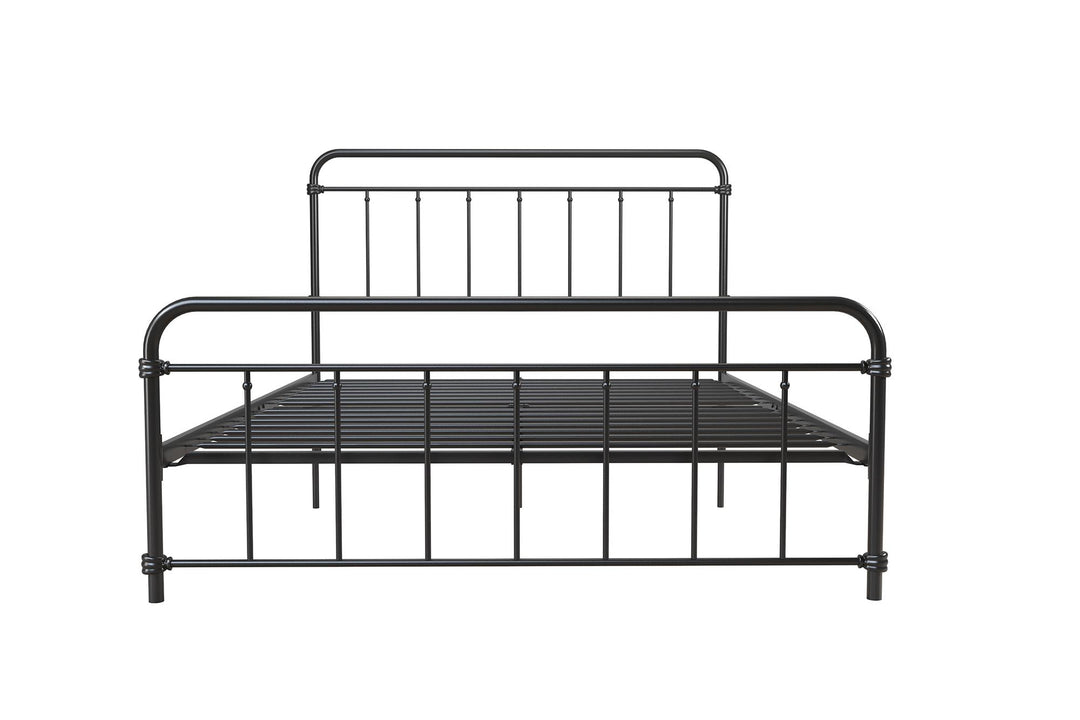 Wallace Spindle Metal Bed with Elegant Curves and Slats - Black - Full