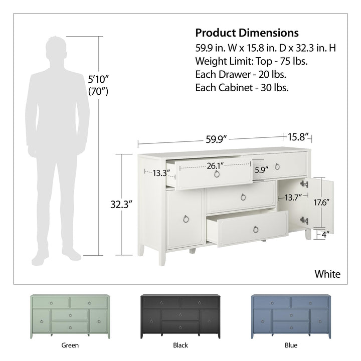 Elegant 4 Drawer Wide Dresser -  Black