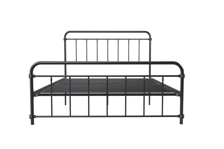 Wallace Spindle Metal Bed with Elegant Curves and Slats - Black - Queen
