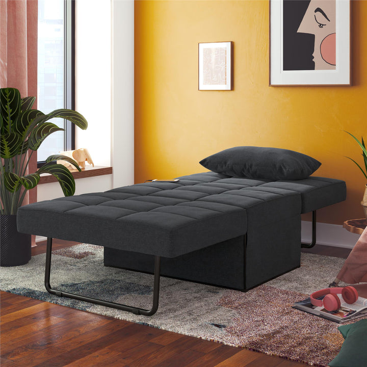Convertible Lounger Ottoman Linen Sofa Chair with 4-in-1 Design - Gray