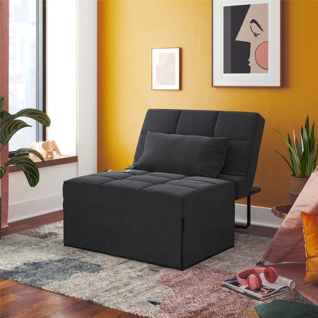 Convertible Lounger Ottoman Linen Sofa Chair with 4-in-1 Design - Gray
