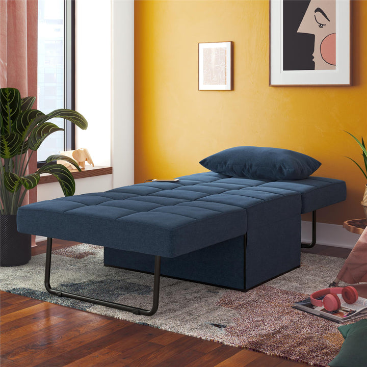 Convertible Lounger Ottoman Linen Sofa Chair with 4-in-1 Design - Blue