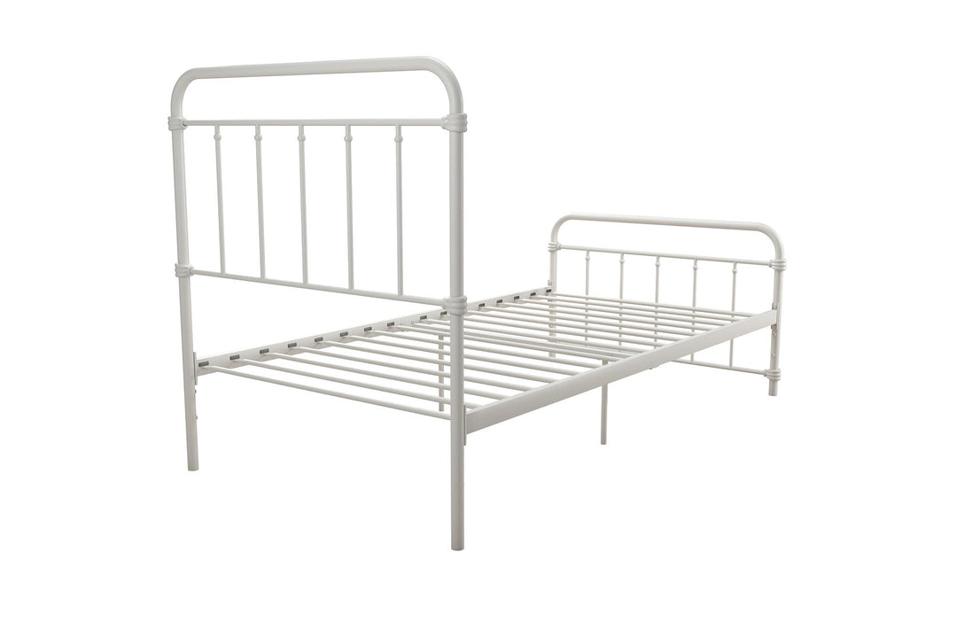 Wallace Spindle Metal Bed with Elegant Curves and Slats - White - Twin