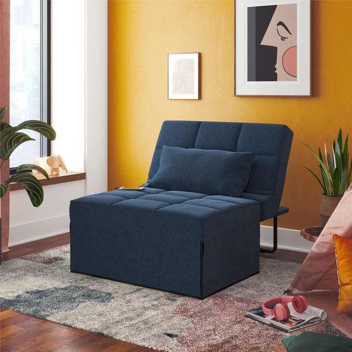 Convertible Lounger Ottoman Linen Sofa Chair with 4-in-1 Design - Blue