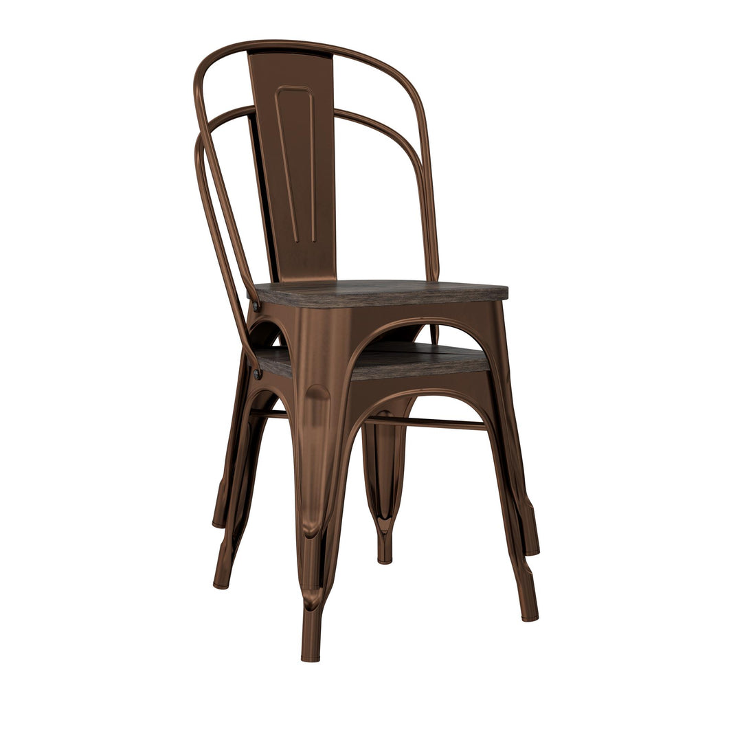 Fusion Metal Dining Chair with Wood Seat -  Bronze