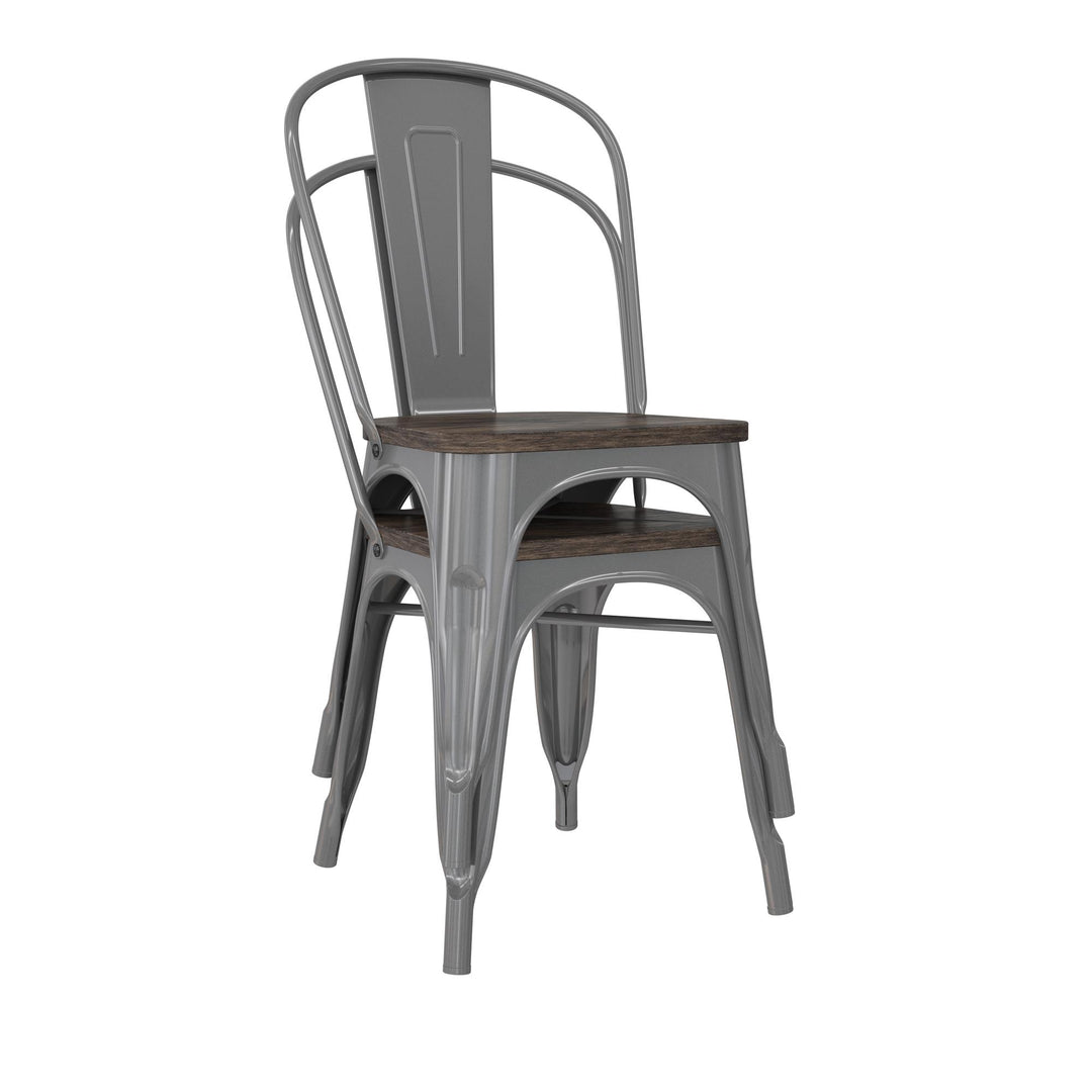 Fusion Metal Dining Chair with Wood Seat, Set of 2 - Silver