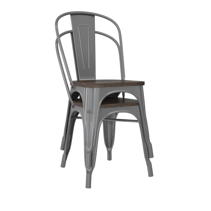 Fusion Metal Dining Chair with Wood Seat, Set of 2 - Silver