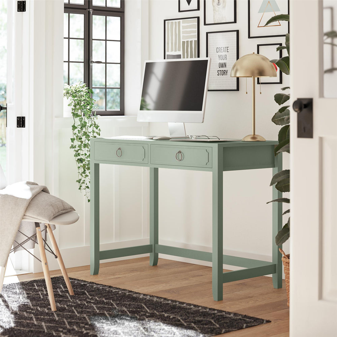 2 Drawer Writing Desk with Pulls -  Pale Green
