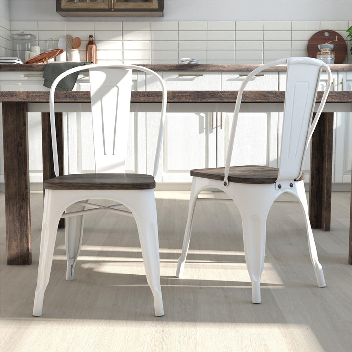 Fusion Dining Chair with Metal Frame and Wood Seat -  White