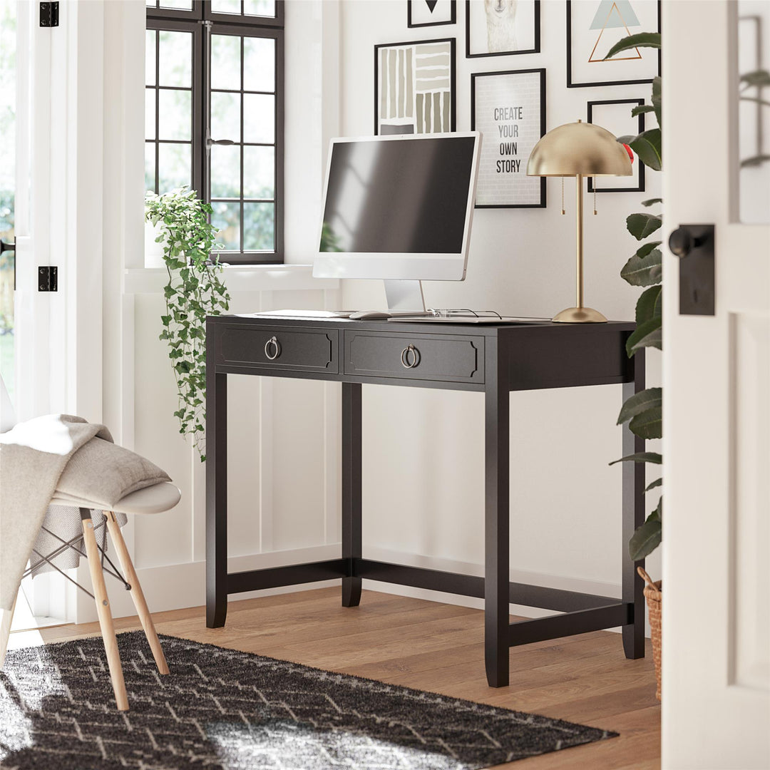 Elegant Desk with Ring Drawer Pulls -  Black