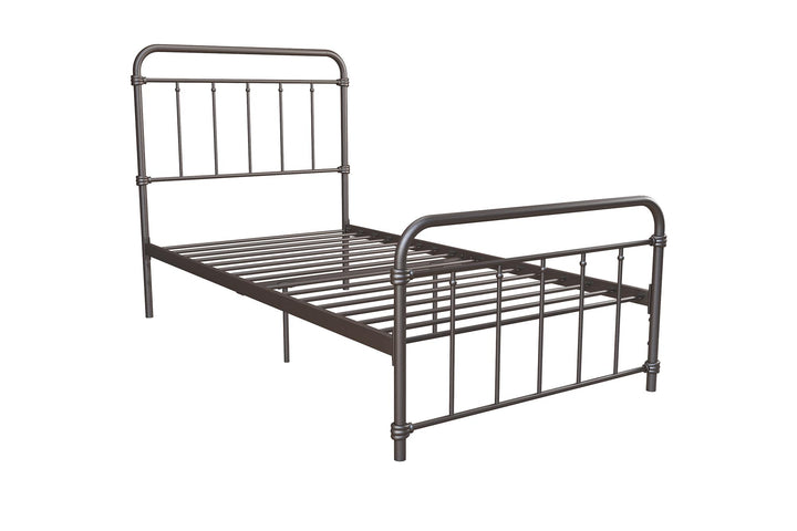 Wallace Spindle Metal Bed with Elegant Curves and Slats - Bronze - Twin