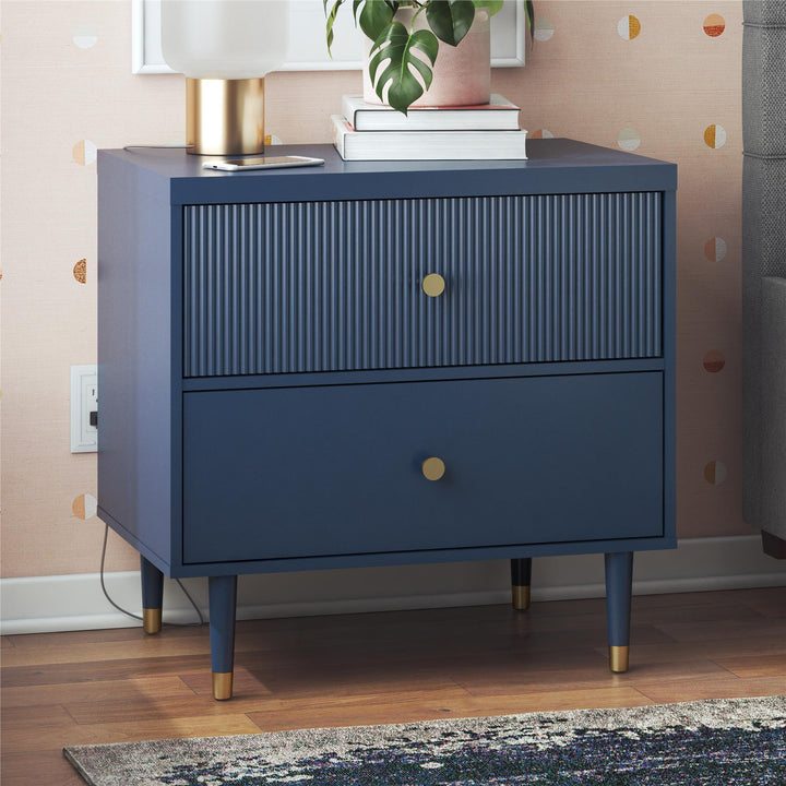 Elizabeth Design Nightstand with Gold Knobs -  Navy