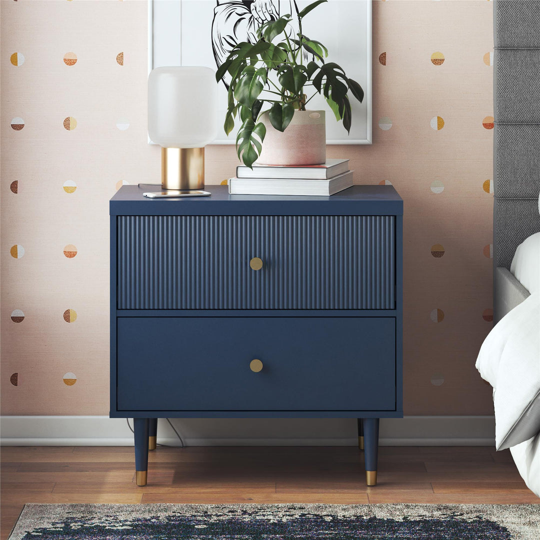 2 Drawer Textured Nightstand with Elizabeth Design -  Navy