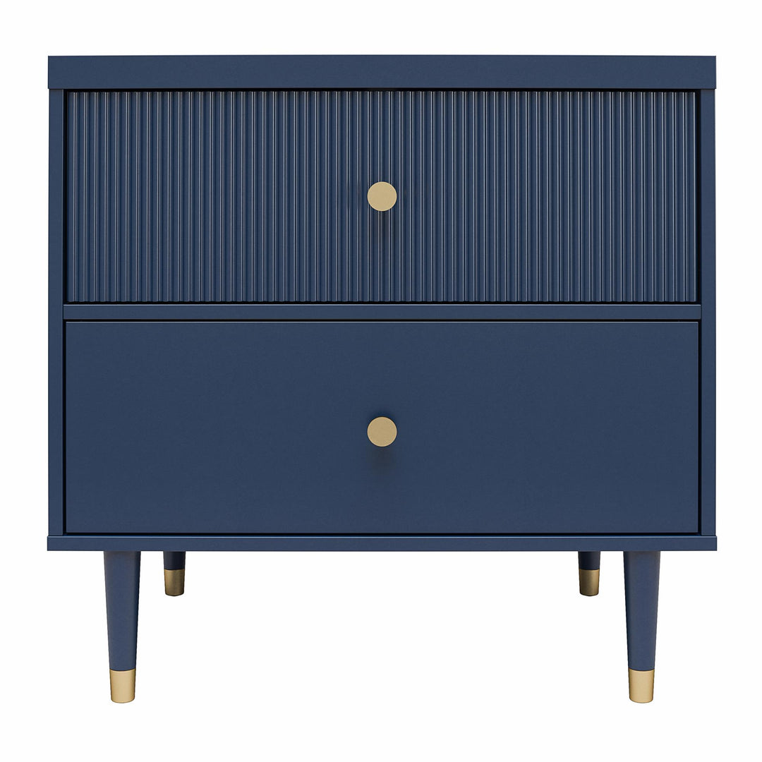 Modern 2 Drawer Nightstand with Gold Knobs -  Navy