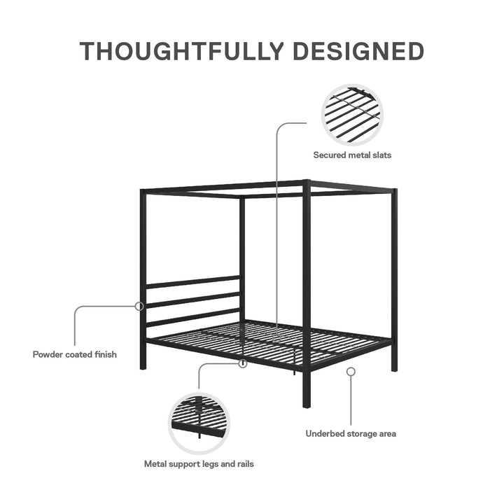 Metal Canopy Bed for Modern Decor -  Black  -  Queen