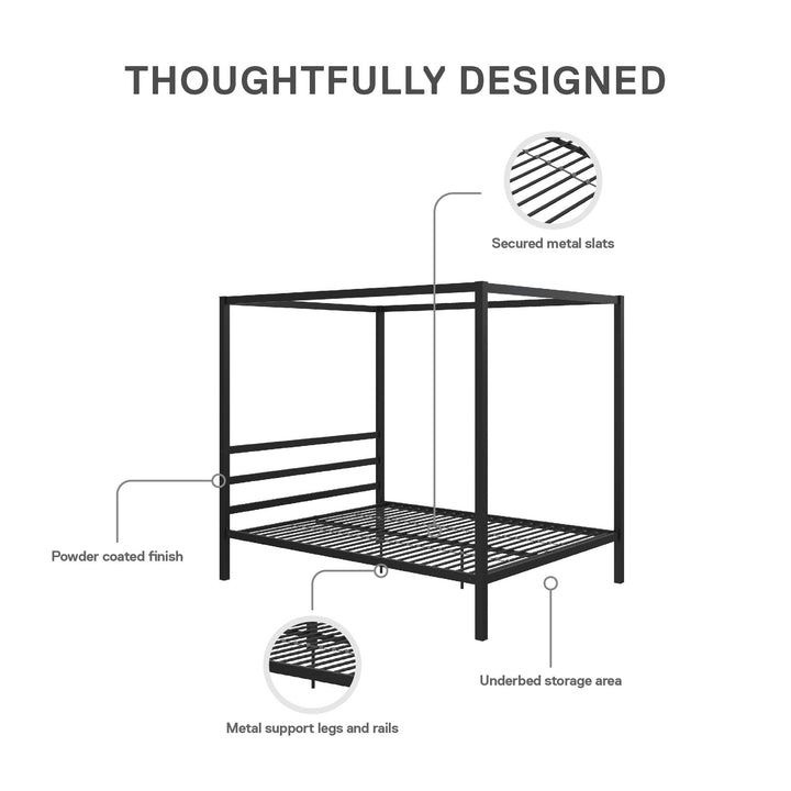 Metal Canopy Bed for Modern Decor -  Black  -  Queen