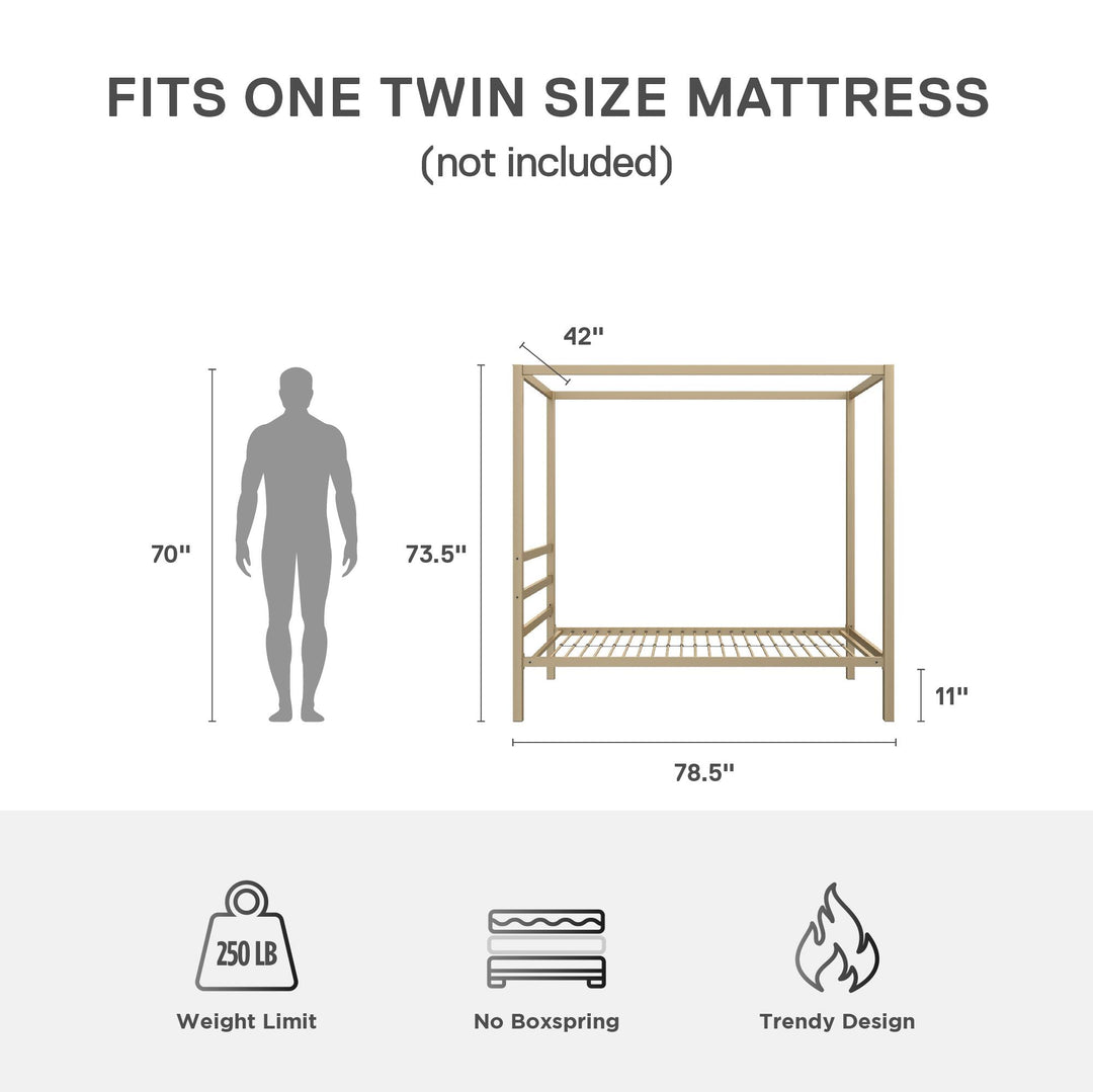 Modern Metal Canopy Bed -  Gold  -  Twin