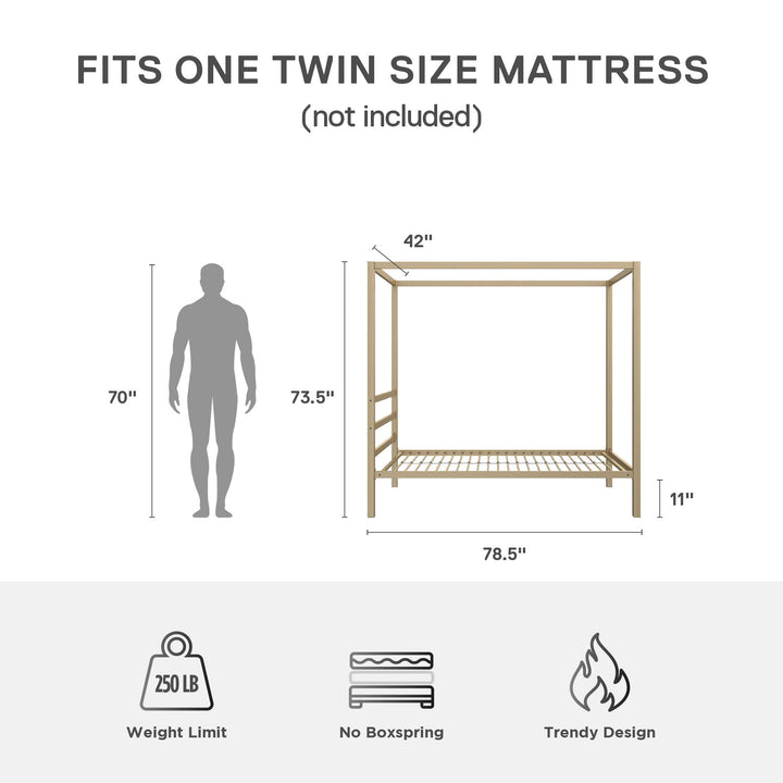 Modern Metal Canopy Bed -  Gold  -  Twin