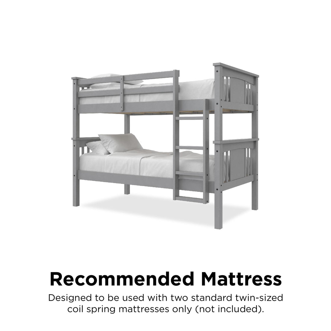 Tadeo Twin Size Bunk Bed for Kids - Gray - Twin-Over-Twin