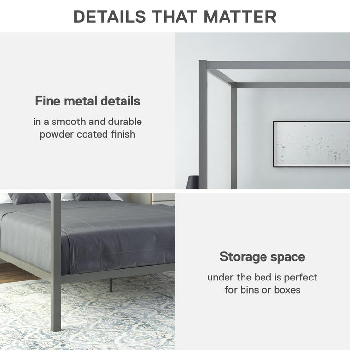 Best Metal Canopy Bed with Headboard -  Gray  -  Queen
