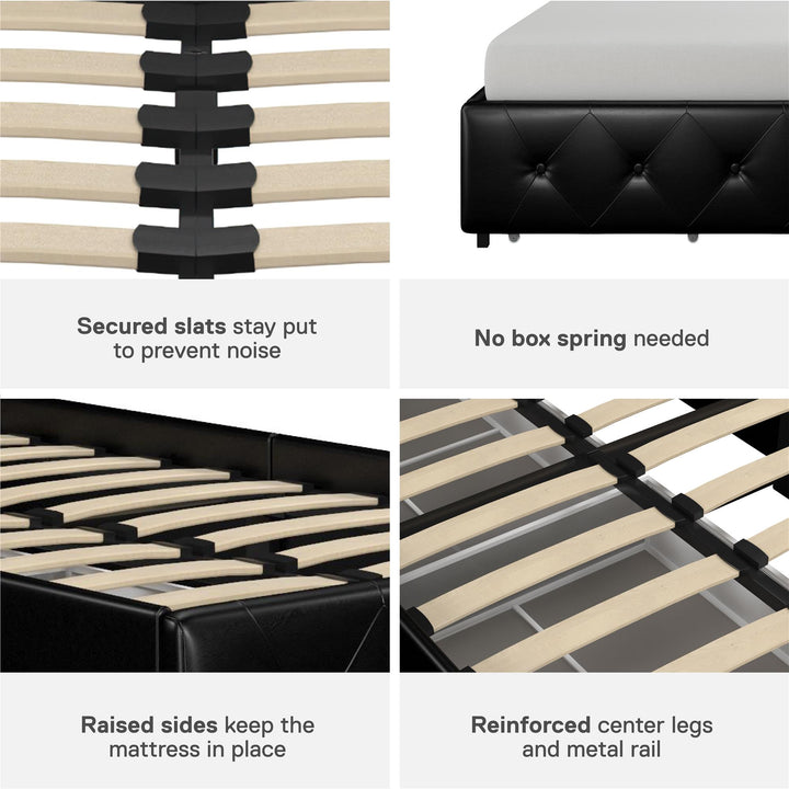 Dakota Upholstered Bed with Left Or Right Storage Drawers - Black Faux Leather - Twin