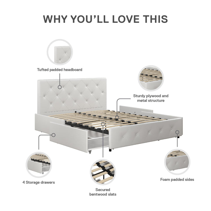 Dakota Upholstered Bed with Left Or Right Storage Drawers - Black Faux Leather - Full