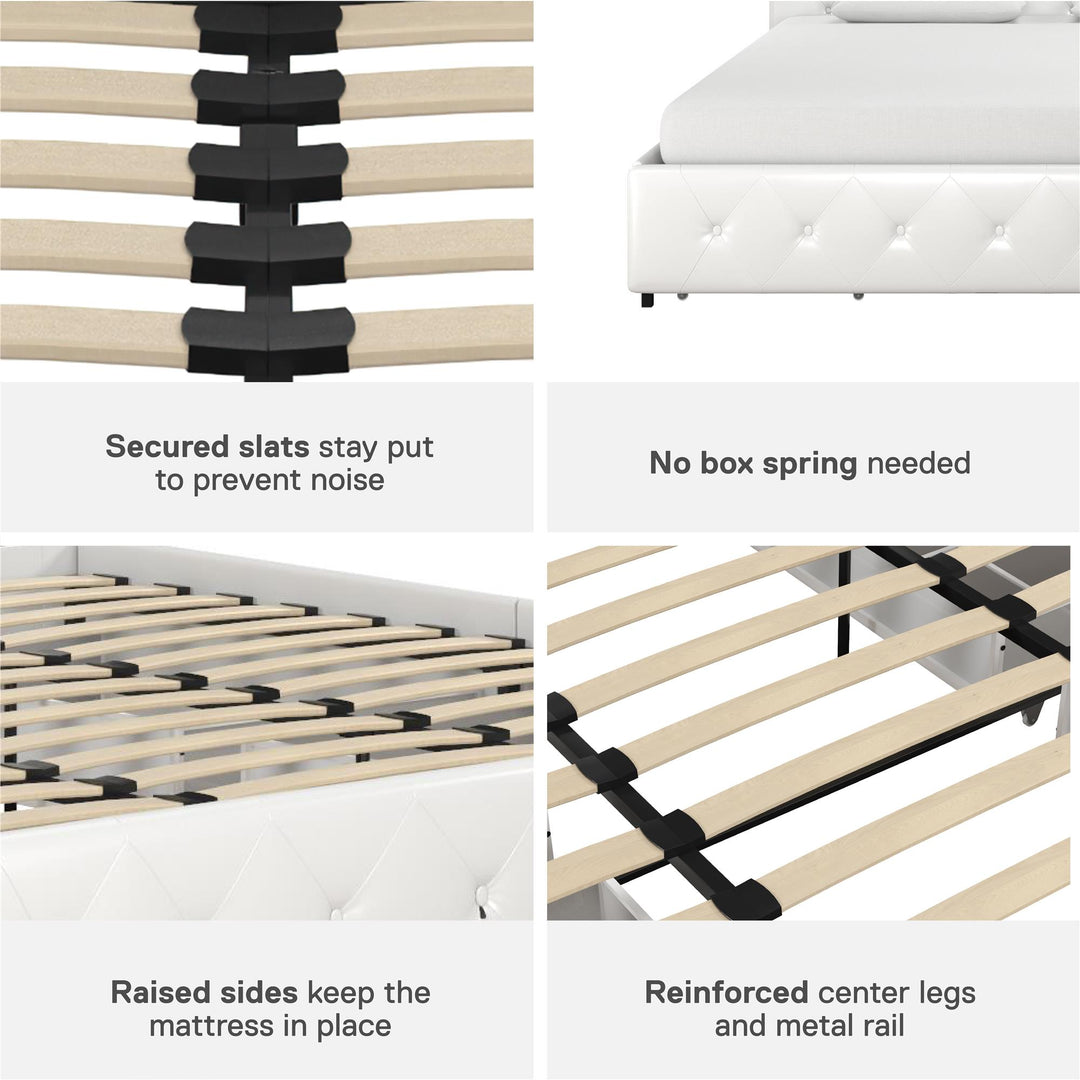 Dakota Upholstered Bed with Left Or Right Storage Drawers - White Faux leather - King