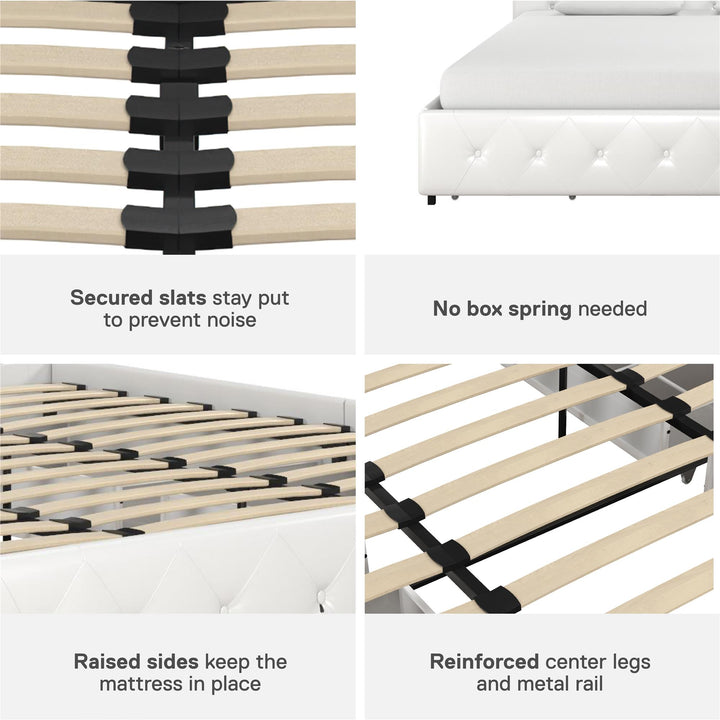 Dakota Upholstered Bed with Left Or Right Storage Drawers - White Faux leather - King