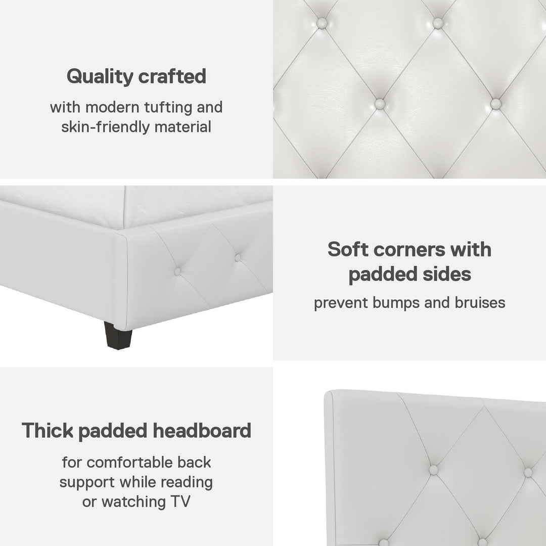 Dakota Upholstered Platform Bed With Diamond Button Tufted Heaboard - White Faux leather - Twin