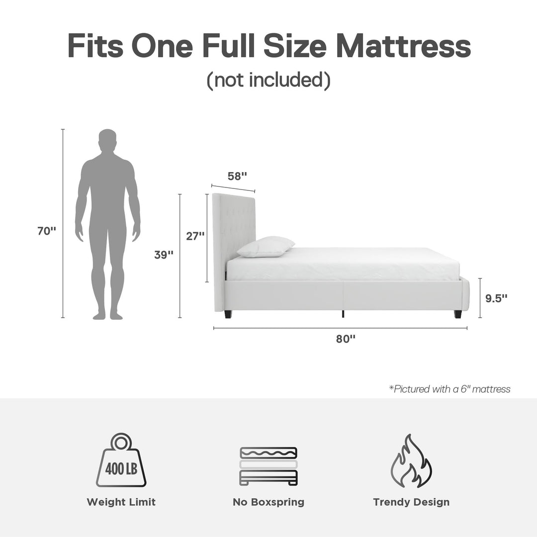 Dakota Upholstered Platform Bed With Diamond Button Tufted Heaboard - White Faux leather - Full