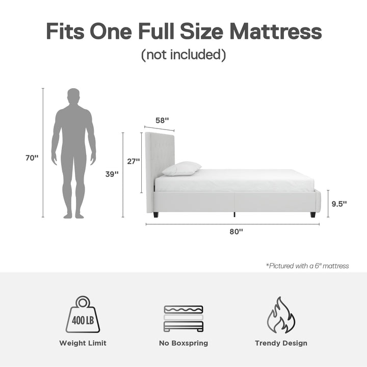 Dakota Upholstered Platform Bed With Diamond Button Tufted Heaboard - White Faux leather - Full