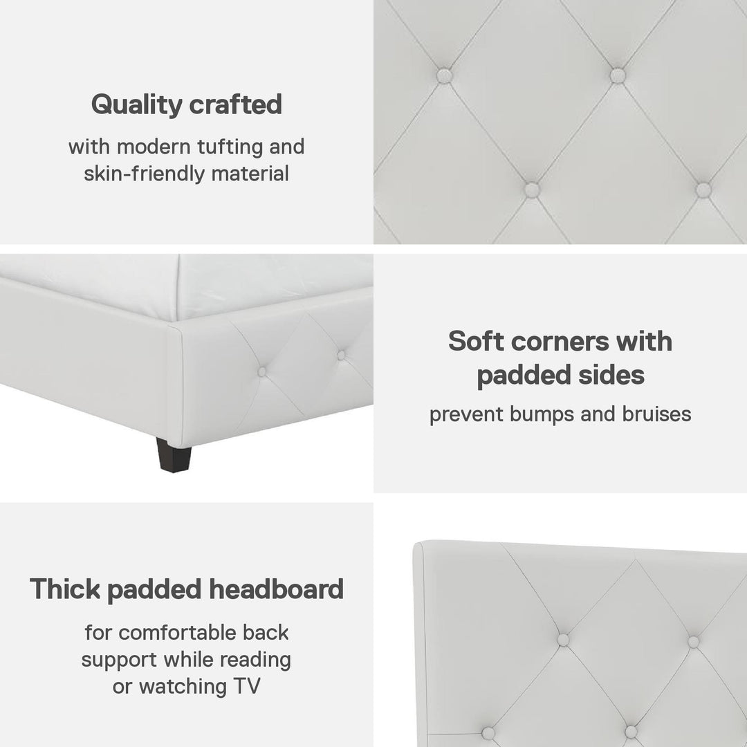 Dakota Upholstered Platform Bed With Diamond Button Tufted Heaboard - White Faux leather - Full