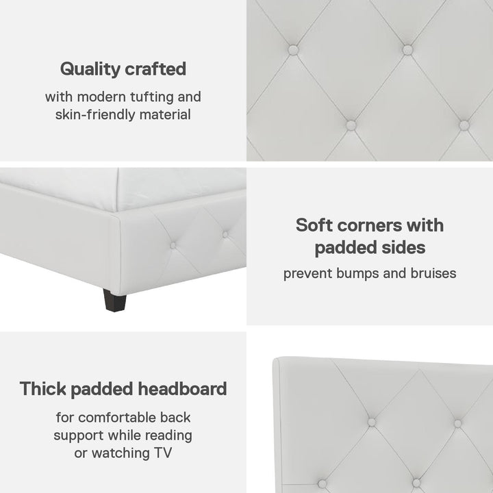 Dakota Upholstered Platform Bed With Diamond Button Tufted Heaboard - White Faux leather - Full