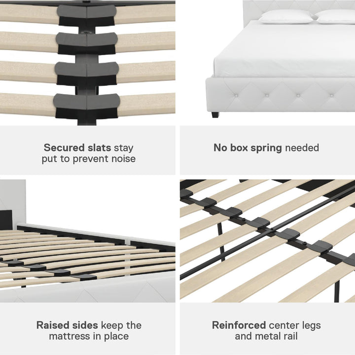 Dakota Upholstered Platform Bed With Diamond Button Tufted Heaboard - White Faux leather - Full