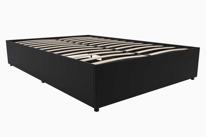Best Platform Bed with Rollout Drawers -  Black Faux Leather 