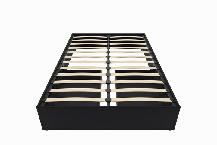 Comfortable Platform Bed with Drawers -  Black Faux Leather 