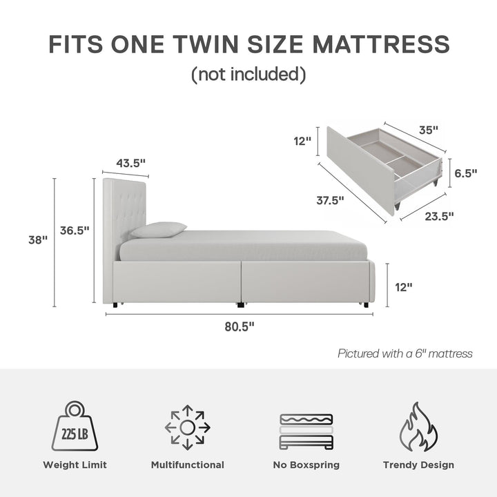 Dakota Upholstered Bed with Left Or Right Storage Drawers - White Faux leather - Twin