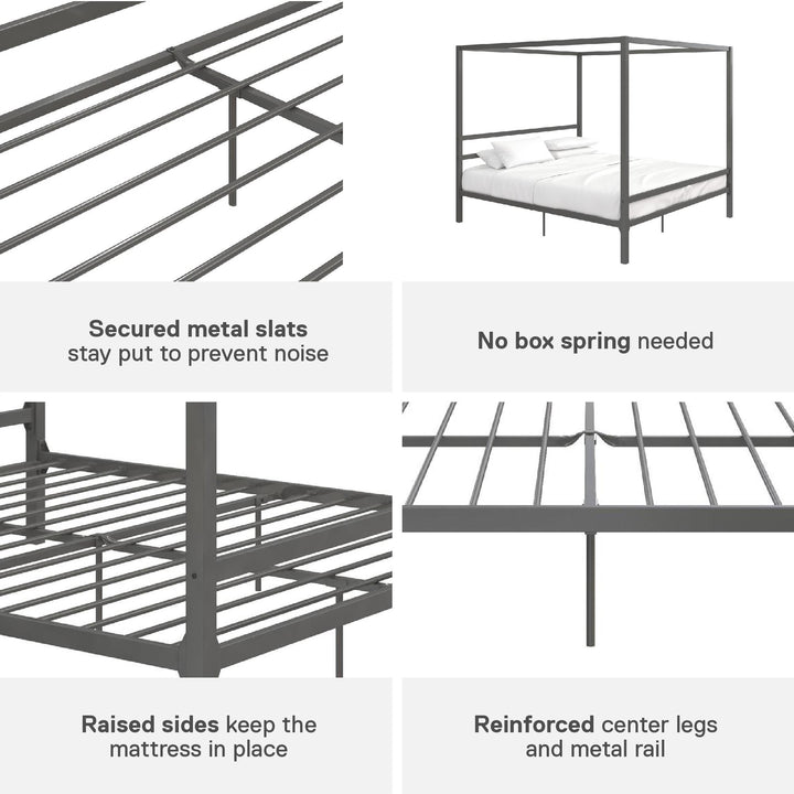 Modern Metal Canopy Bed with Sleek Built-In Headboard - Gray - King