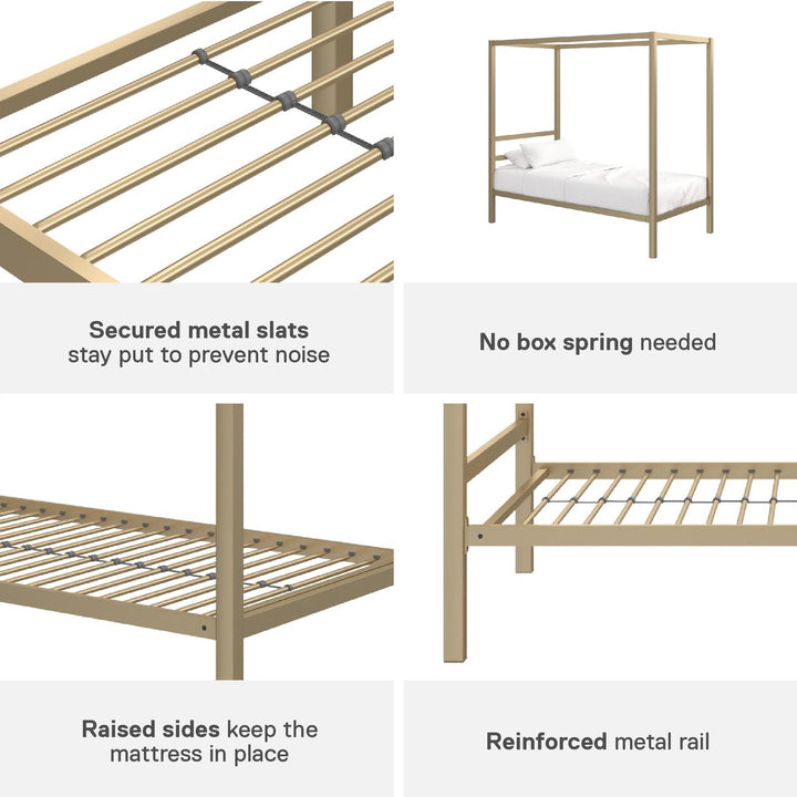 Stylish Canopy Bed with Built-In Headboard -  Gold  -  Twin