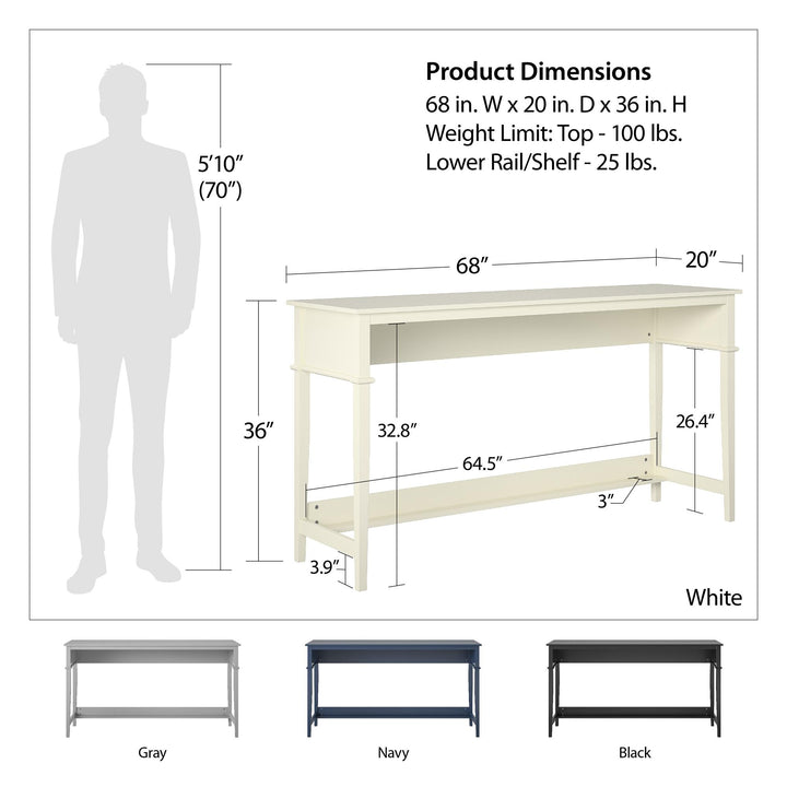Franklin Wide Desk with Foot Rest - White