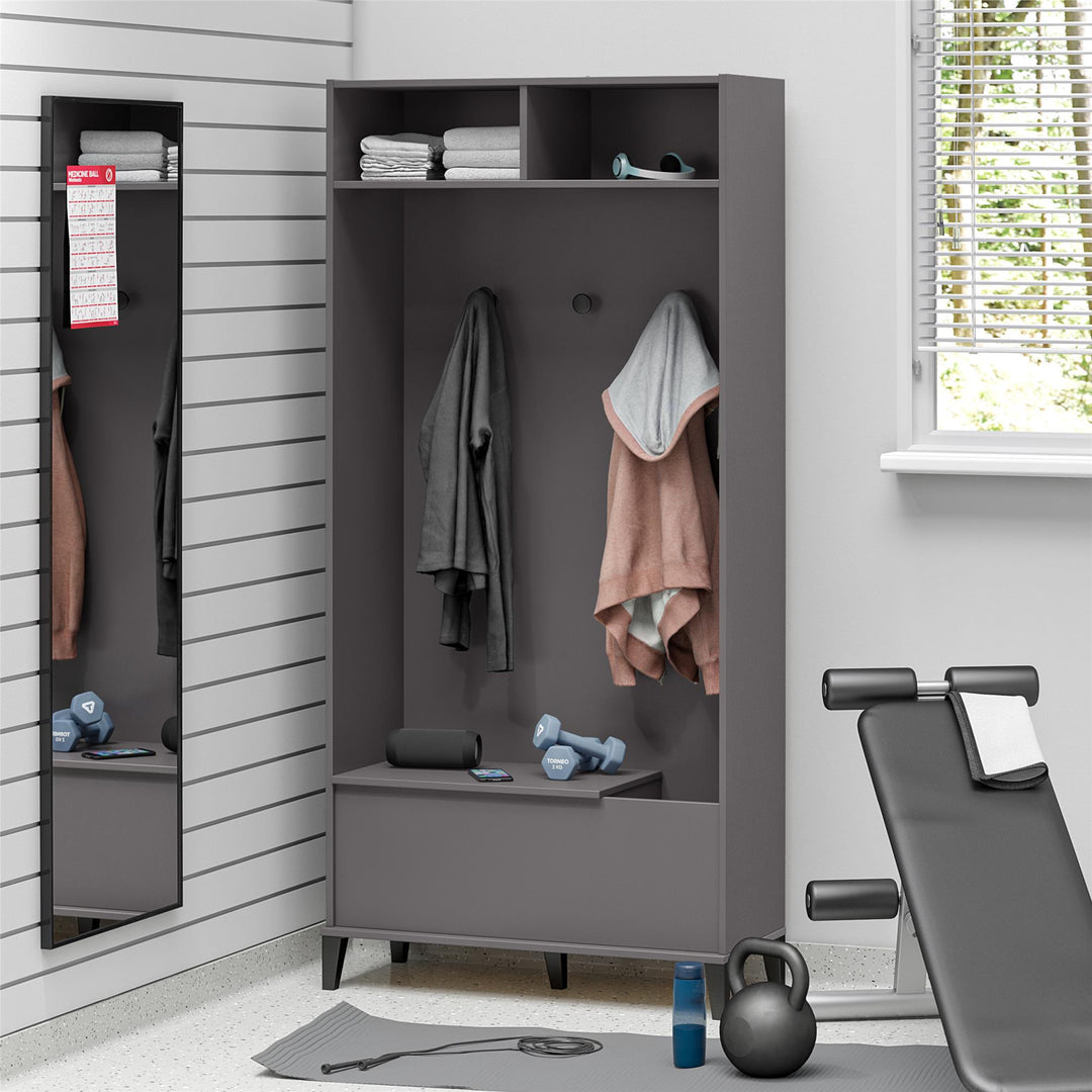 Flex Gym Storage Cabinet with Yoga Mat Storage & Bench Seat - Graphite