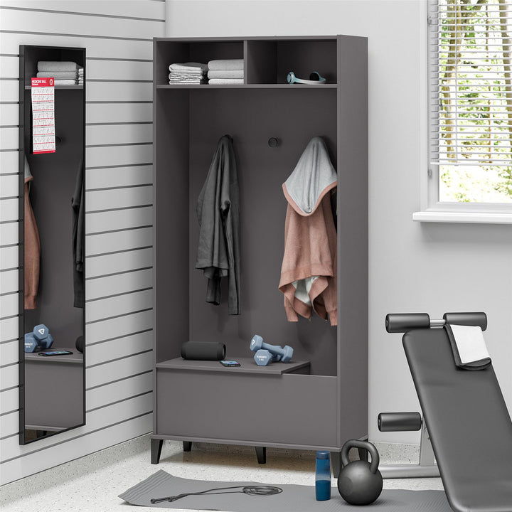 Flex Gym Storage Cabinet with Yoga Mat Storage & Bench Seat - Graphite