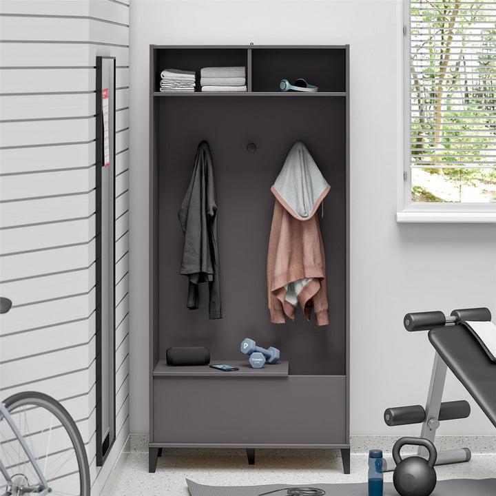 Flex Gym Storage Cabinet with Yoga Mat Storage & Bench Seat - Graphite