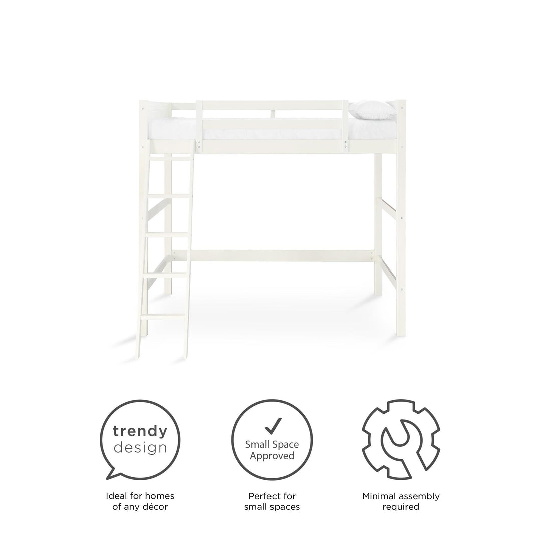 Denver Wooden Kids Loft Bed with Storage Space - White