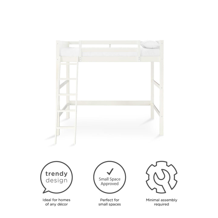 Denver Wooden Kids Loft Bed with Storage Space - White