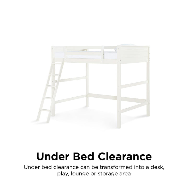 Denver Wooden Kids Loft Bed with Storage Space  -  White