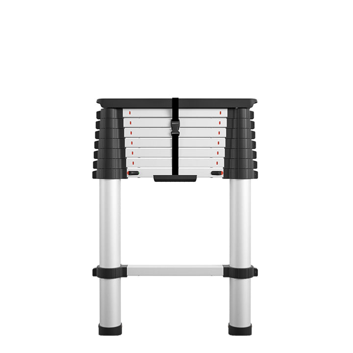 SmartClose Telescoping Aluminum Ladder with Top Cap - Silver - 12ft 