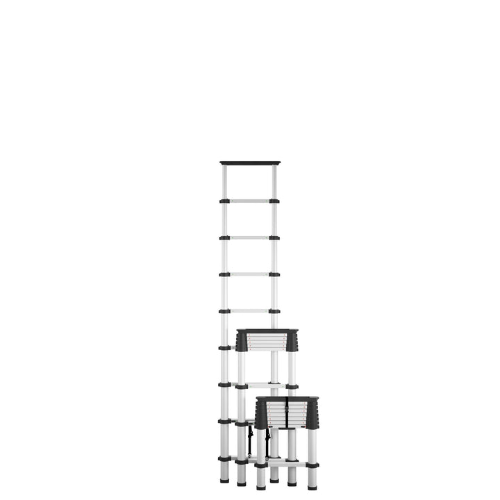 SmartClose Telescoping Aluminum Ladder with Top Cap - Silver - 12ft 